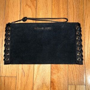 Michael Kors Black suede Wristlet with Eyelet Accents